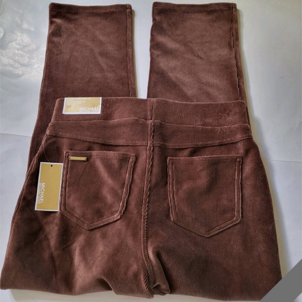 Michael Kors Women's corduroy pull-on pants MK logo size L Brown